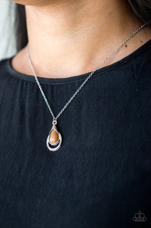 Just Drop It!- Brown Abstract Cat's Eye Moonstone Teardrop Whimsical Pendant Necklace N#2047