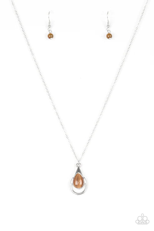 Just Drop It!- Brown Abstract Cat's Eye Moonstone Teardrop Whimsical Pendant Necklace N#2047