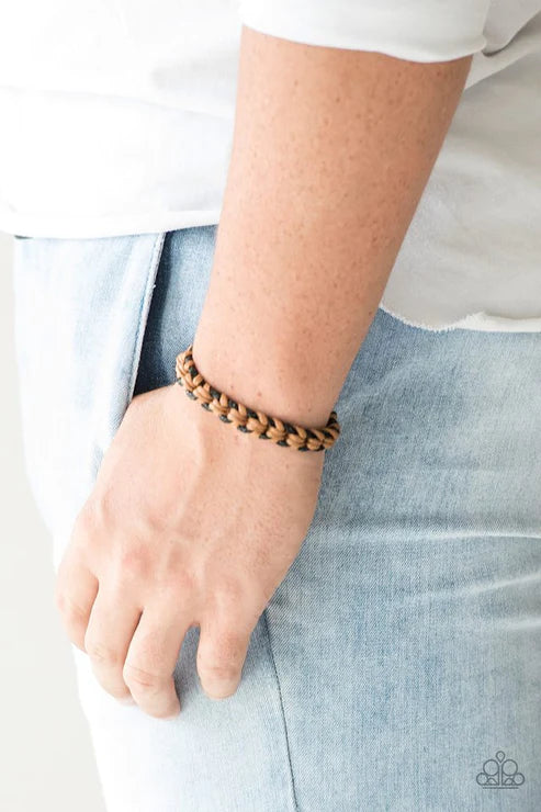 KNOT Another Word! - Brown/Black Braided Knotted Cord Button Loop Closure Urban Bracelet B#1750