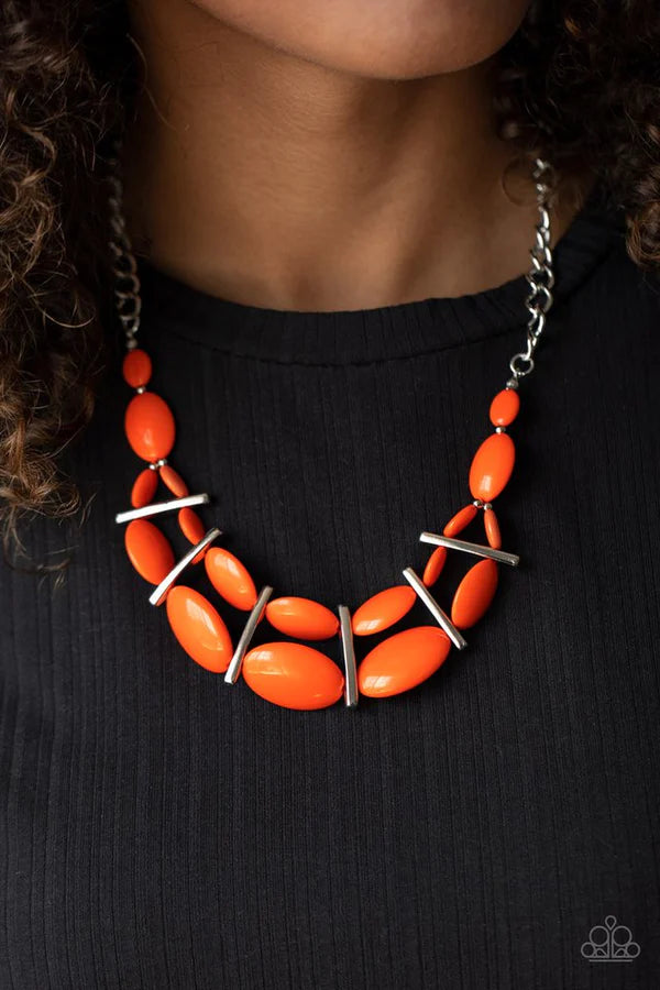 Law of the Jungle - Orange Sectioned Off Edgy Flamboyant Linked Layered Necklace N#1351
