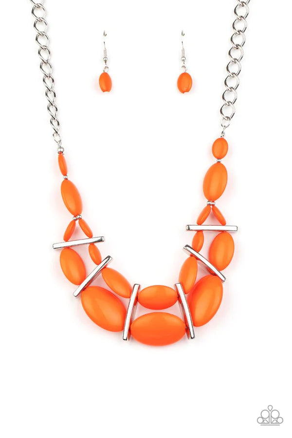 Law of the Jungle - Orange Sectioned Off Edgy Flamboyant Linked Layered Necklace N#1351