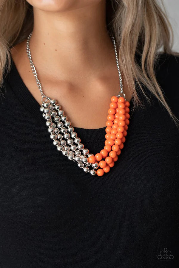 Layer After Layer - Orange/Silver Half Collision Necklace N#874
