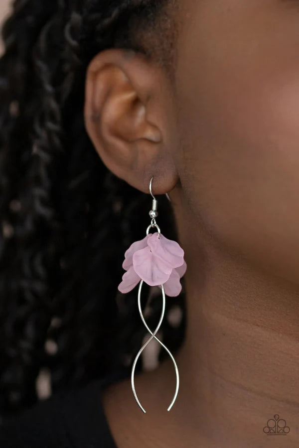 Lets Keep It ETHEREAL - Pink 3D Petal Cluster Wavy Bar Earrings E#508