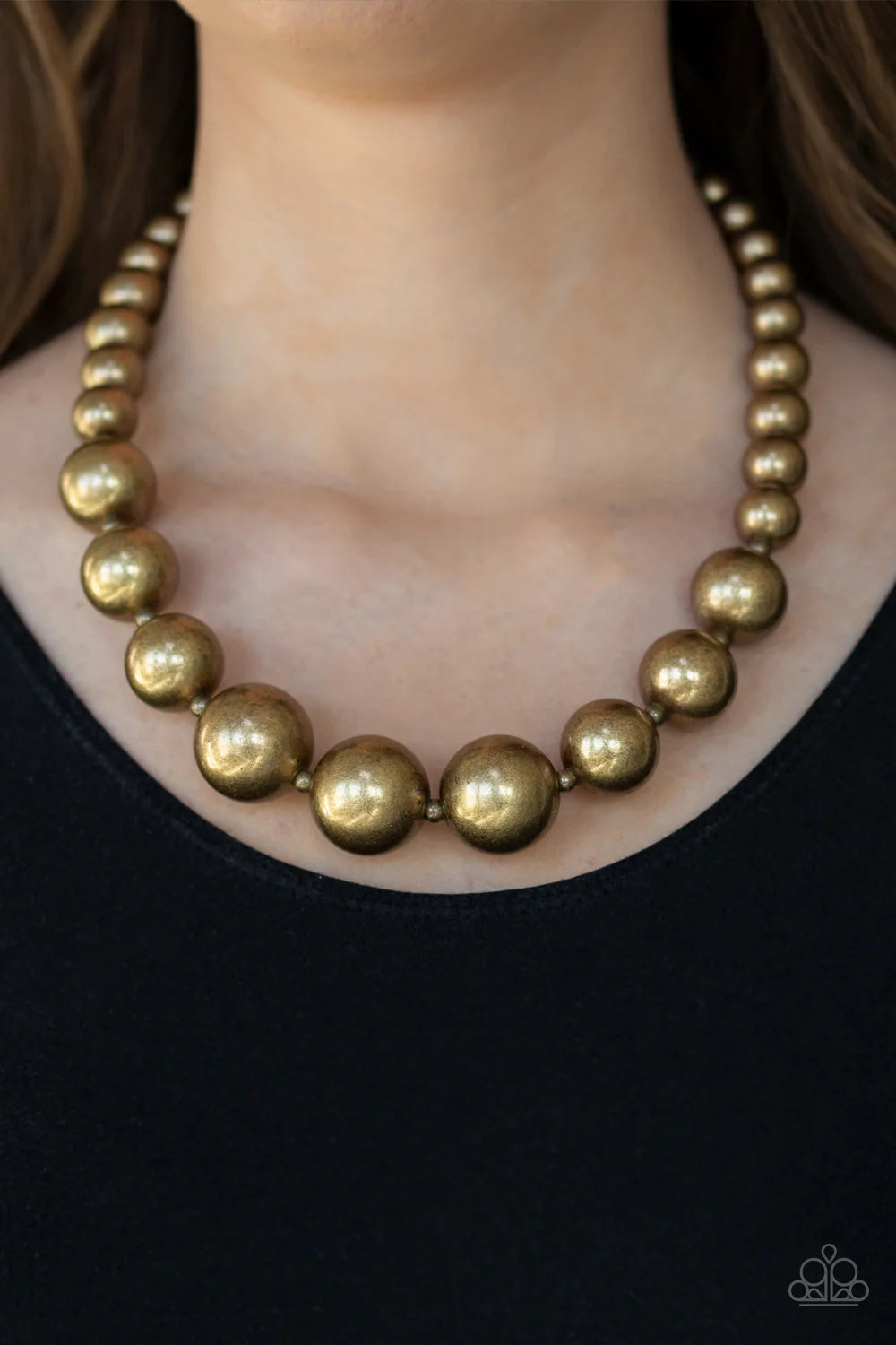 Living Up To Reputation - Oversized Bubbly Brass Antiqued Pearl Necklace N#827