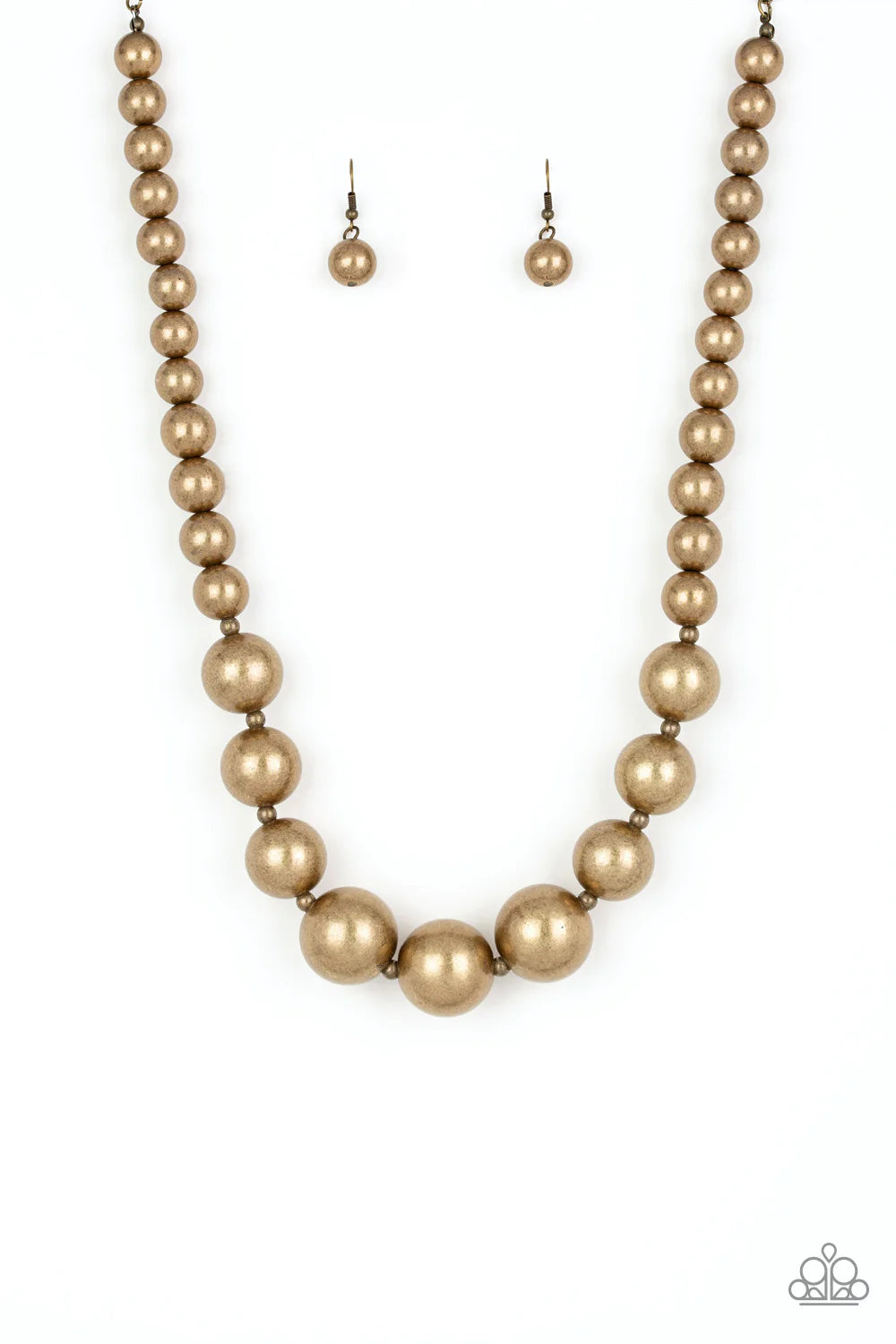 Living Up To Reputation - Oversized Bubbly Brass Antiqued Pearl Necklace N#827