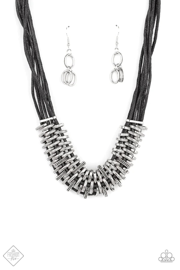 Lock, Stock, and SPARKLE - Black Textured Leather Industrial Necklace N#447