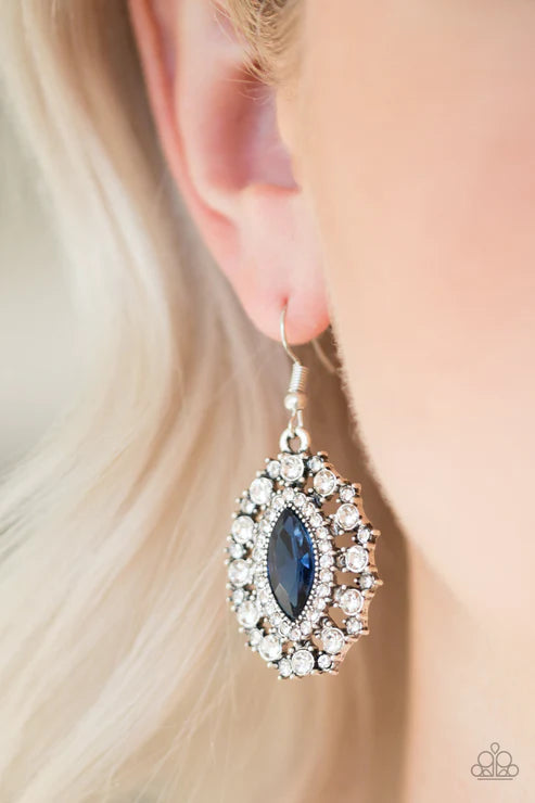 Long May She Reign - French Blue Encrusted Marquise Cut Studded Earrings E#2272