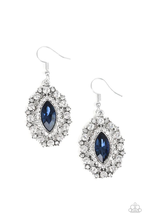 Long May She Reign - French Blue Encrusted Marquise Cut Studded Earrings E#2272