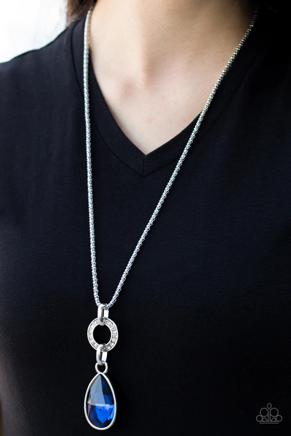 Lookin Like A Million - Oversized Blue Encrusted Teardrop Popcorn Chain Necklace N#1887
