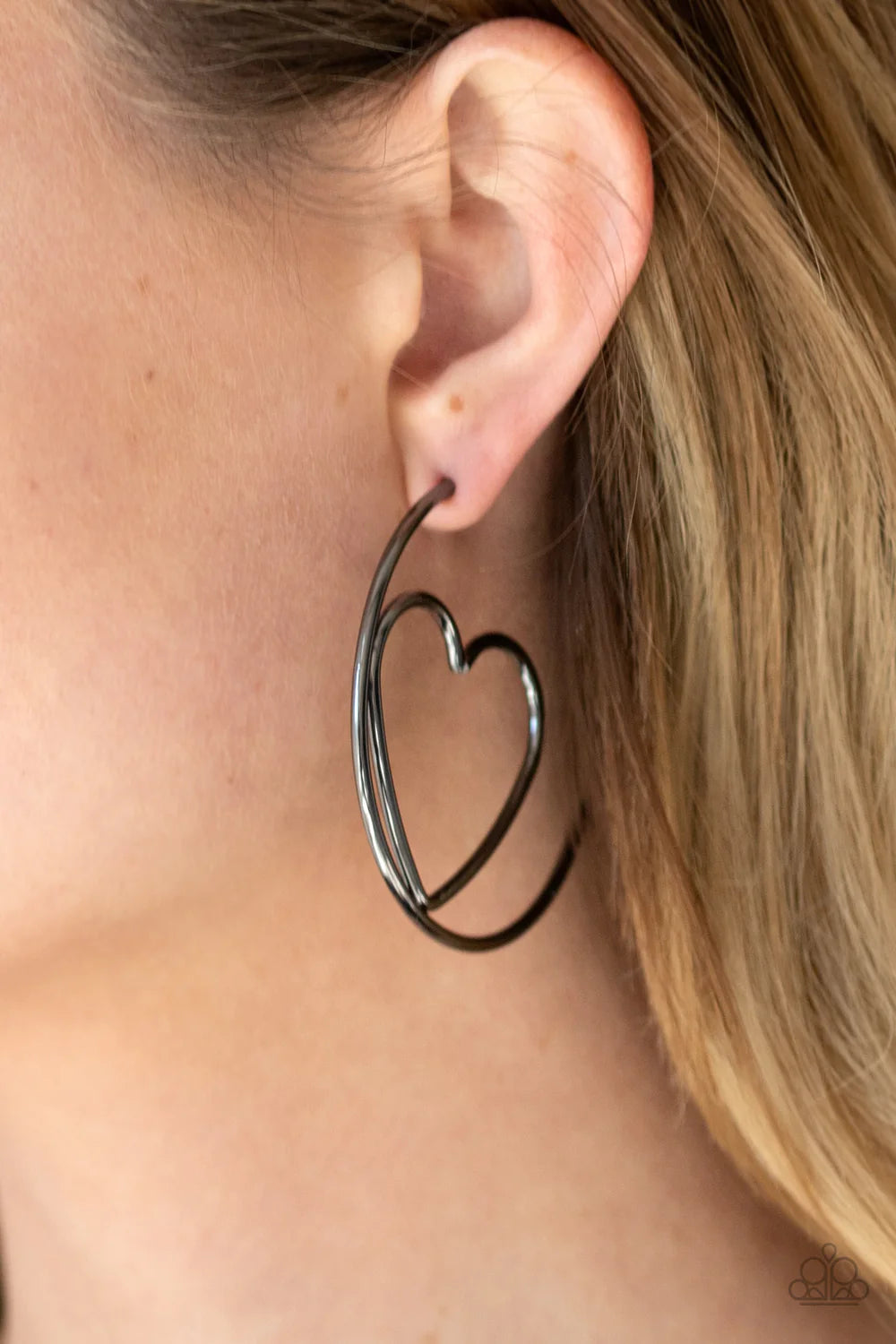 Love At First BRIGHT - Oversized Black Airy 3D Heart Wire Bend Hoop Earrings E#1471