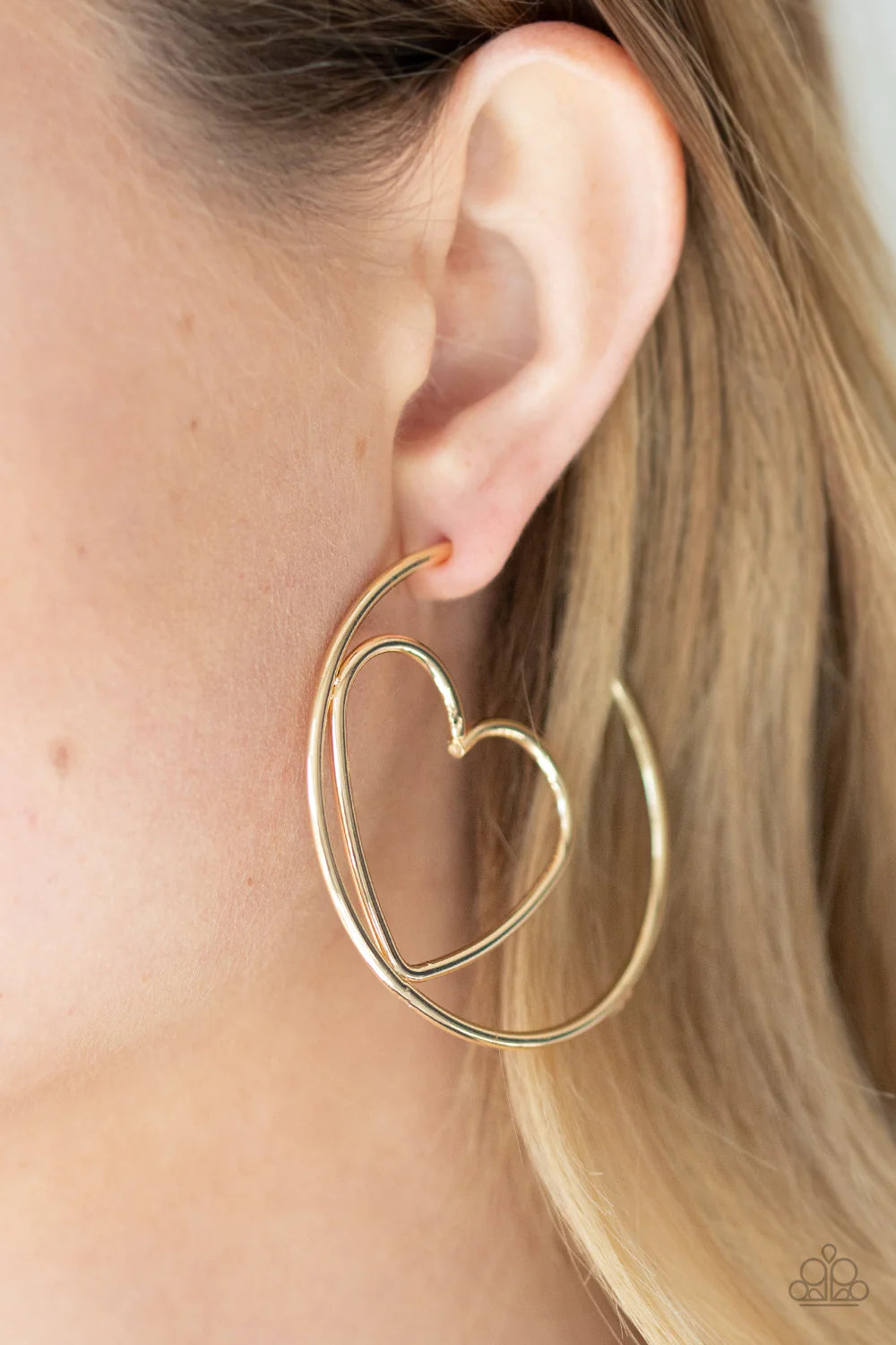 Love At First BRIGHT - Oversized Gold Airy 3D Heart Wire Bend Hoop Earrings E#1428