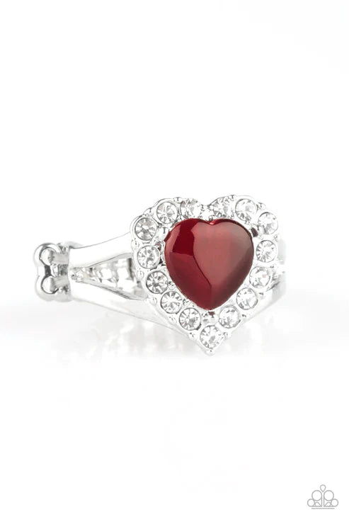Love Is In The Air - Red 3D Heart Encrusted Cat's Eye Moonstone Ring R#1874