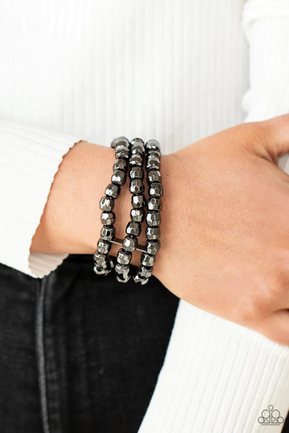 Magnetically Maven - Black/Gunmetal Faceted Bracelet Stack B#161
