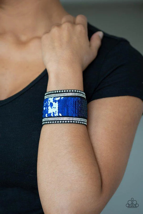 MERMAIDS Have More Fun - Blue/Silver Mermaid Sprinkled Sequin Suede Mermaid Bracelet B#1077