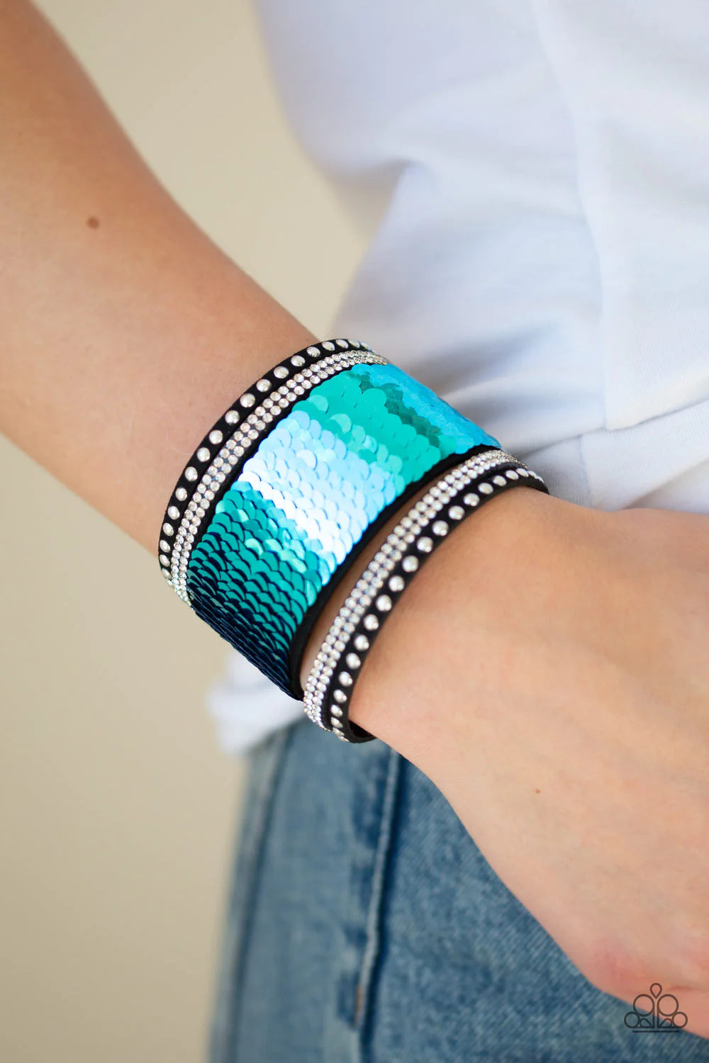 MERMAIDS Have More Fun - Blue/Purple Mermaid Sprinkled Sequin Suede Bracelet B#853