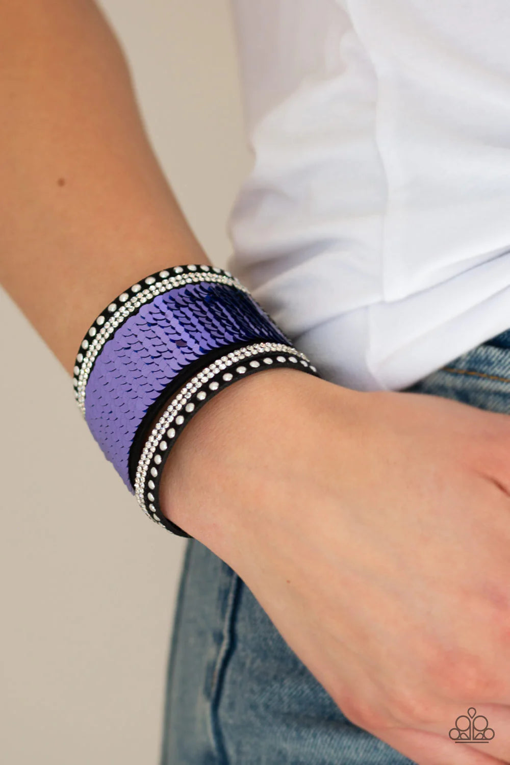 MERMAIDS Have More Fun - Blue/Purple Mermaid Sprinkled Sequin Suede Bracelet B#853