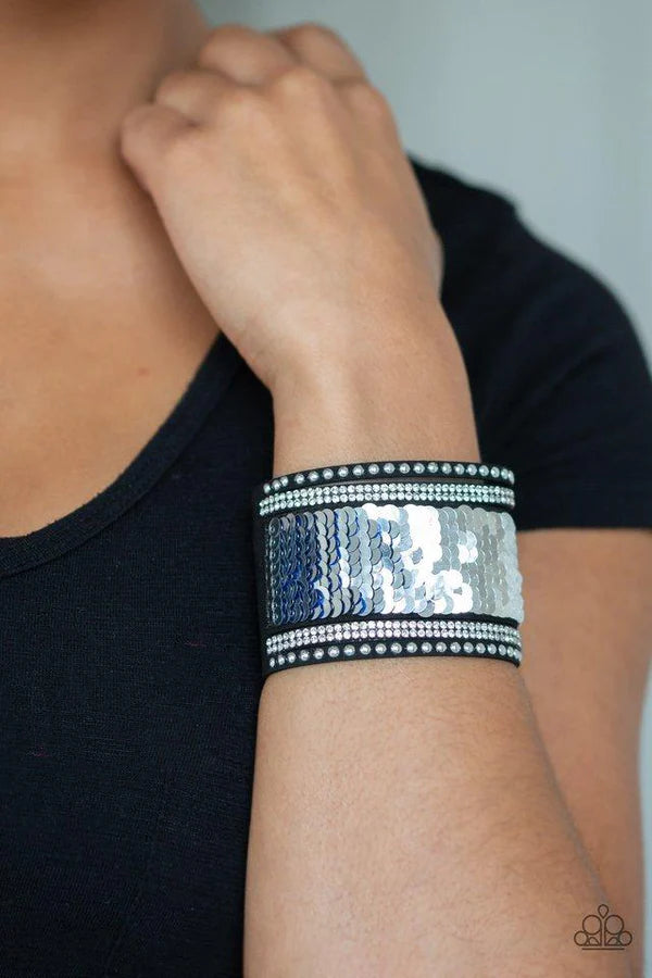 MERMAIDS Have More Fun - Blue/Silver Mermaid Sprinkled Sequin Suede Mermaid Bracelet B#1077