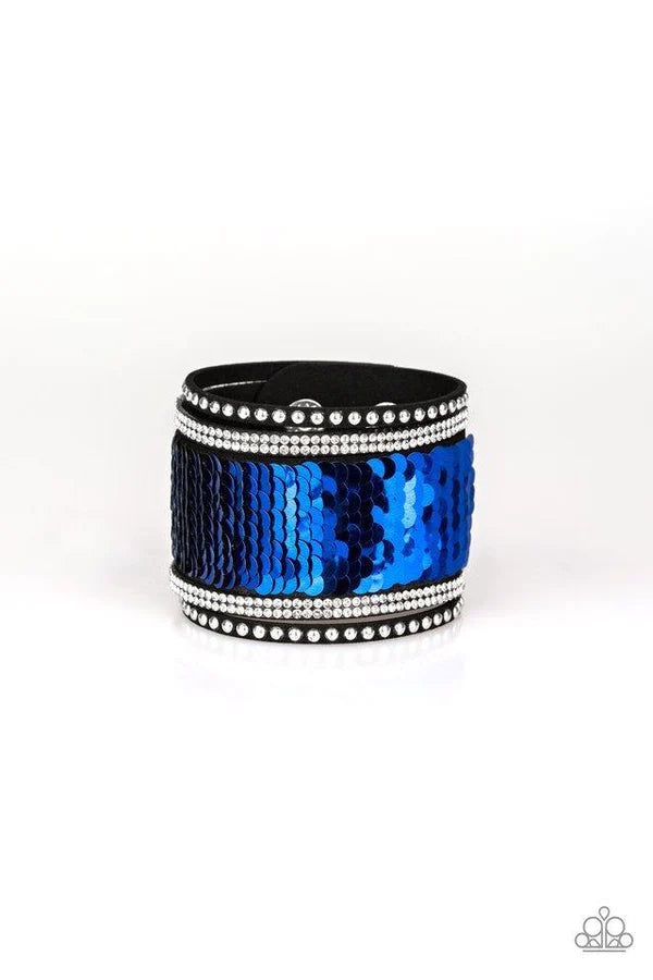 MERMAIDS Have More Fun - Blue/Silver Mermaid Sprinkled Sequin Suede Mermaid Bracelet B#1077