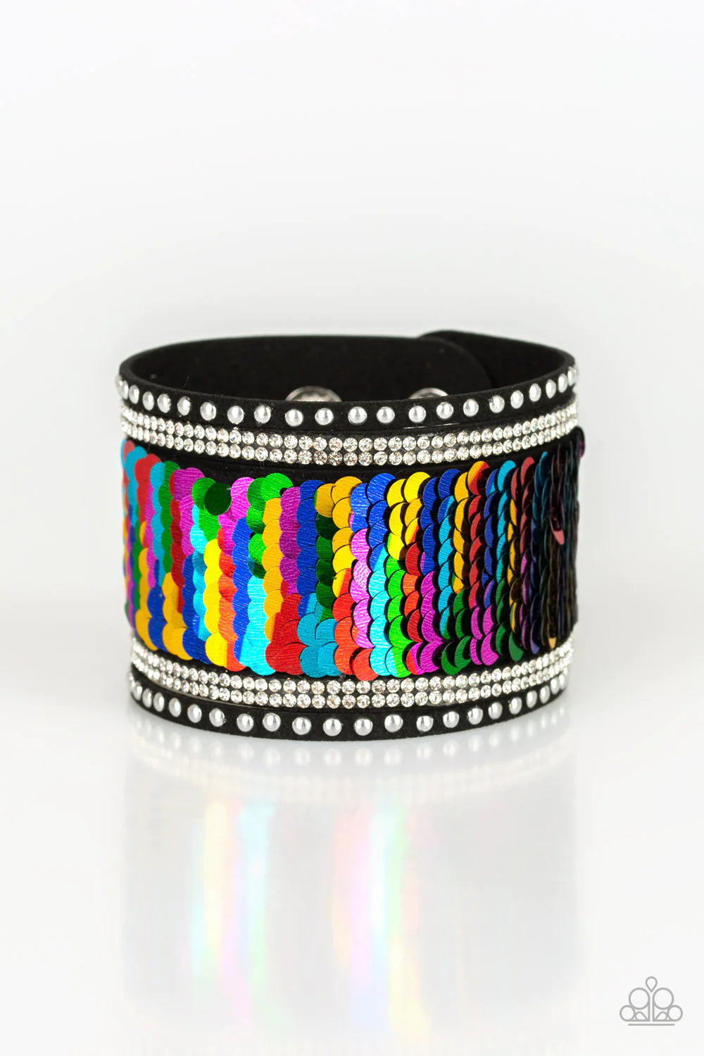 MERMAIDS Have More Fun - Multi Rainbow/Silver Mermaid Sprinkled Sequin Suede Bracelet B#1072