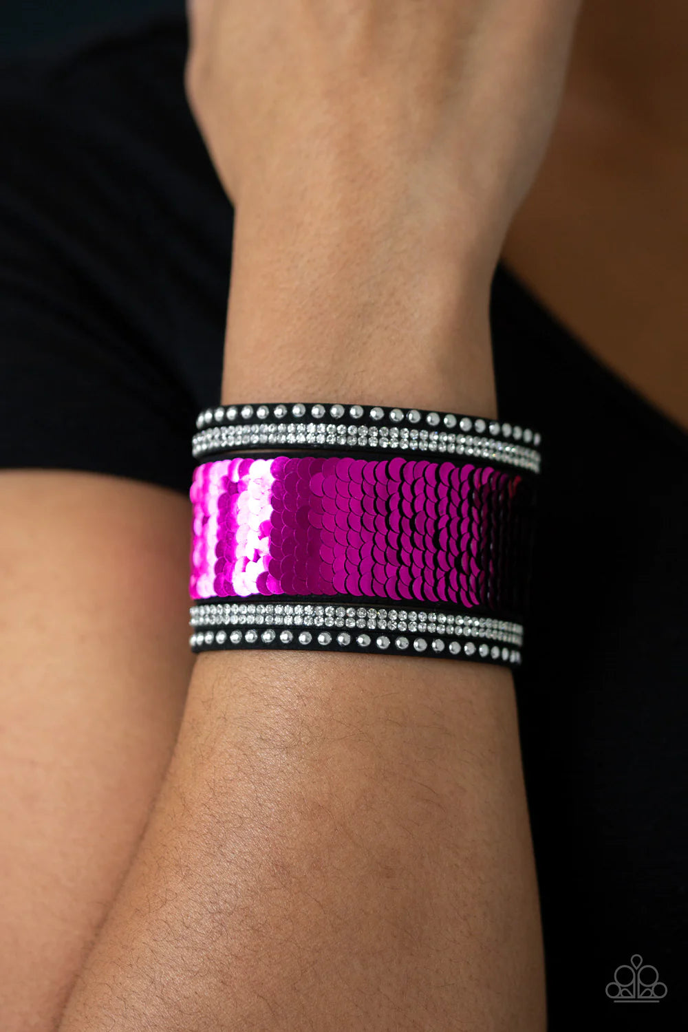MERMAIDS Have More Fun - Pink/Black Mermaid Sprinkled Sequin Suede Bracelet B#854
