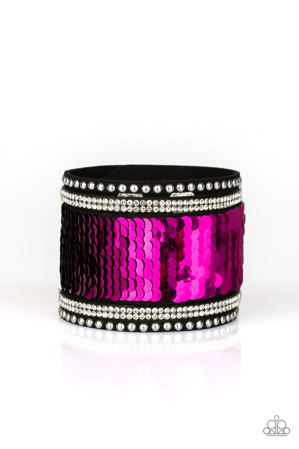MERMAIDS Have More Fun - Pink/Black Mermaid Sprinkled Sequin Suede Bracelet B#854
