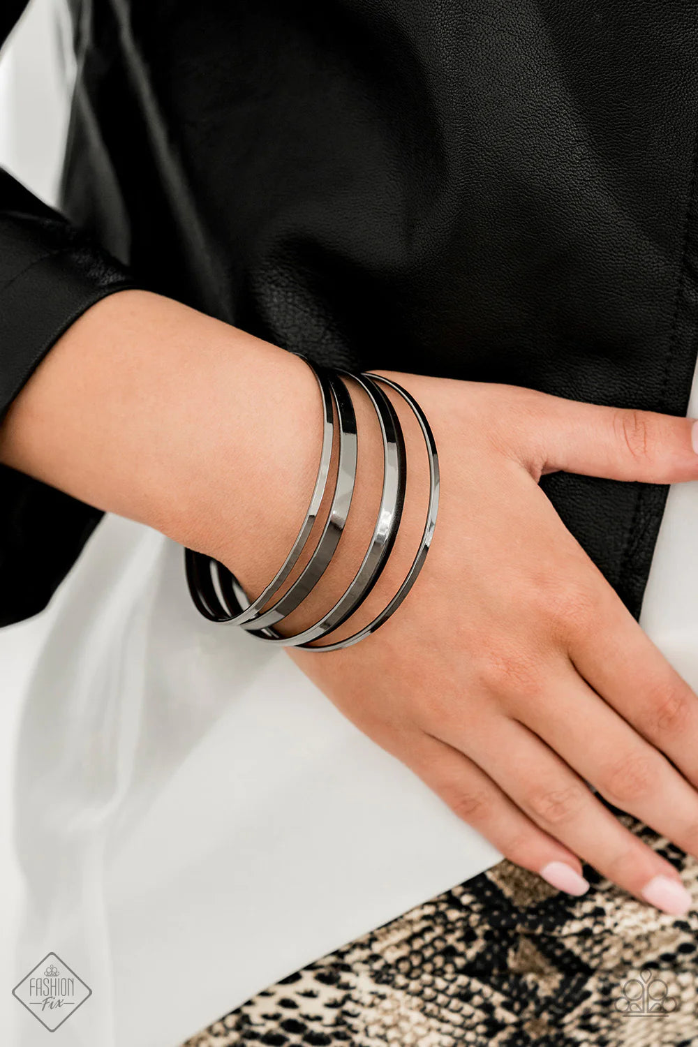 Ensnared - Gunmetal Flat Bangles Bracelet Stack B#1790