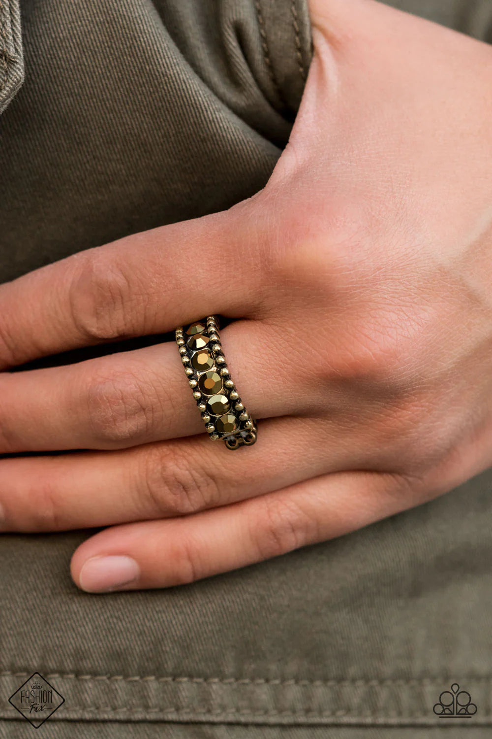 Crank It Up - Brass Nestled Studded Aurum Encrusted Ring R#1099