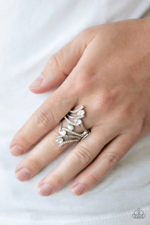 Majestic Marvel - Oversized Multi Iridescent Oval Nestled Encrusted Ring R#1061