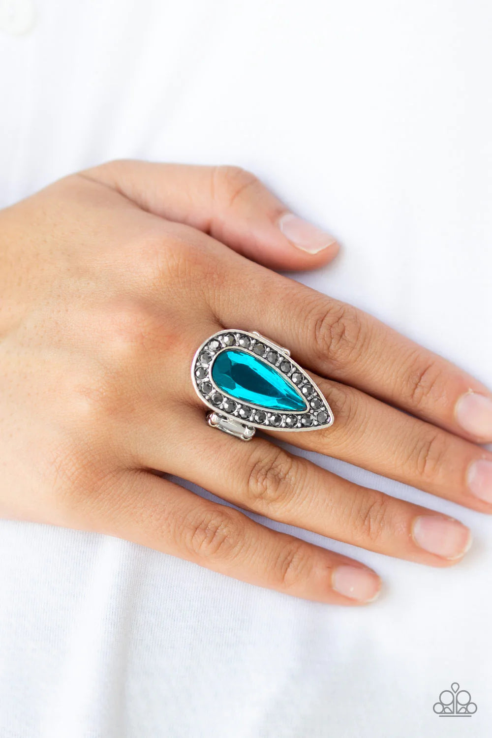 Majestic Mayhem - Oversized Blue Hematite Encrusted Teardrop Ring R#1221