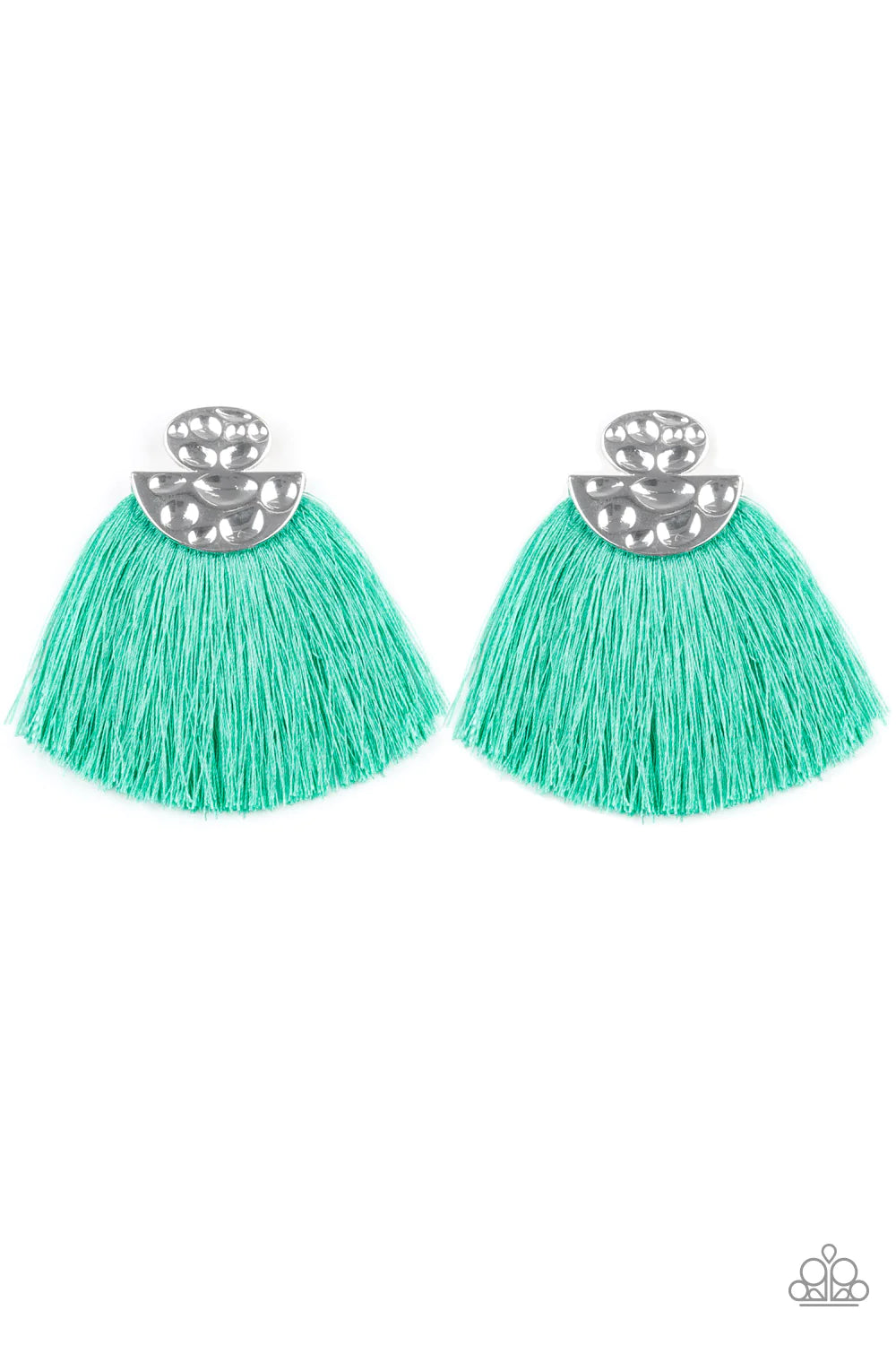 Make Some PLUME - Oversized Green Hammered Oval Half-Moon Coalesce Flared Out Fringe Lure Earrings E#239