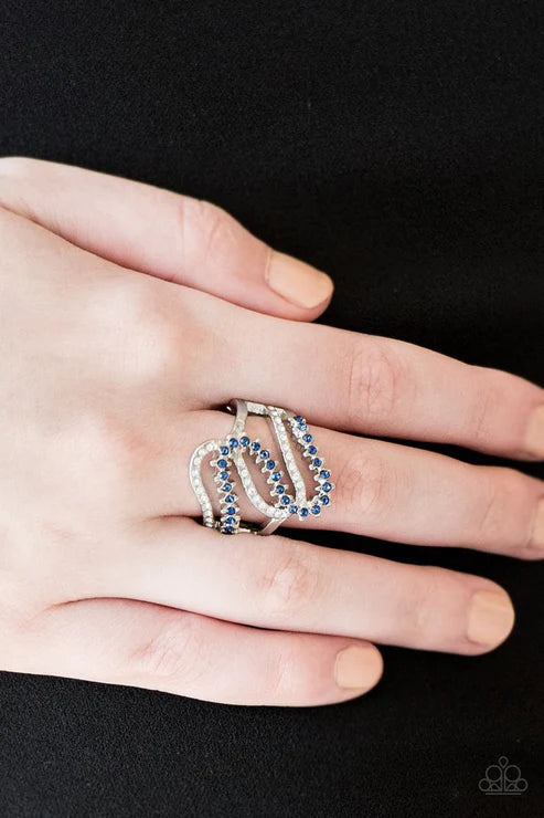 Make Waves - Blue/White Ribbon Wave Encrusted Ring R#1858