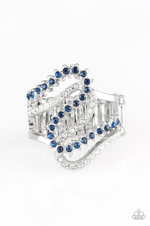 Make Waves - Blue/White Ribbon Wave Encrusted Ring R#1858