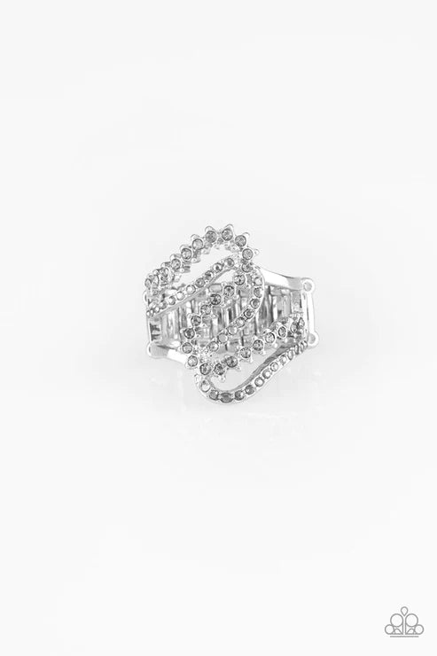 Make Waves - Silver Ribbon Wave Encrusted  Ring R#1527