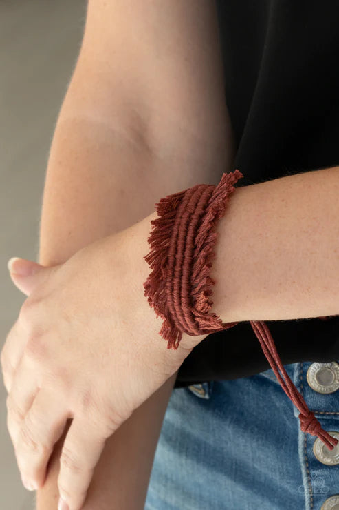 Make Yourself at HOMESPUN - Brown Twine Fringe Bracelet B#1679
