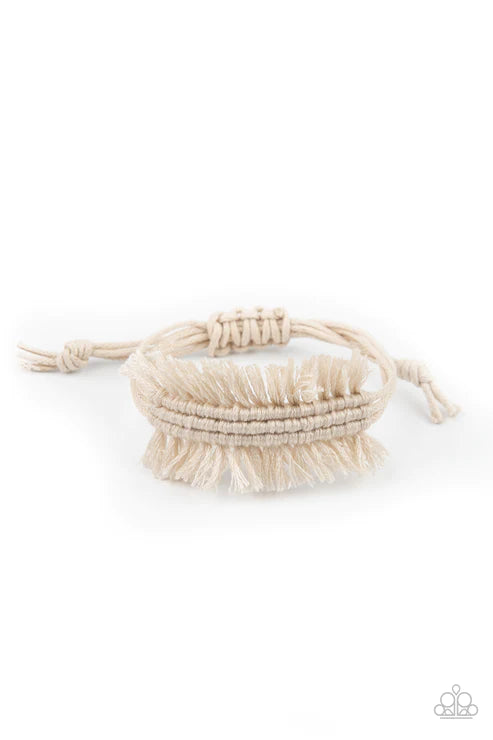 Make Yourself at HOMESPUN - White Twine Fringe Bracelet B#2002