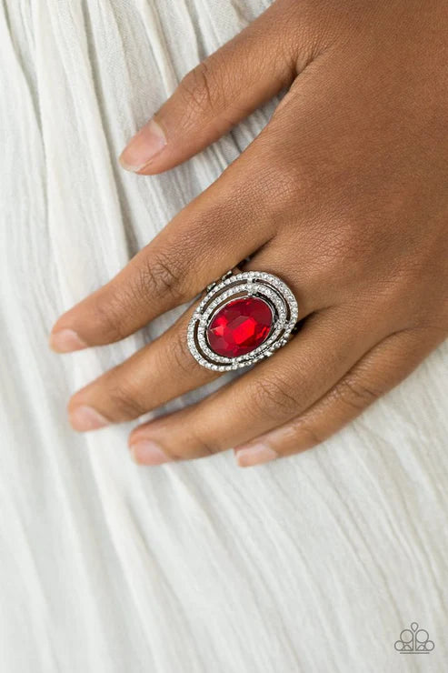 Making History - Oversize Red Encrusted Stacked Ring R#2225