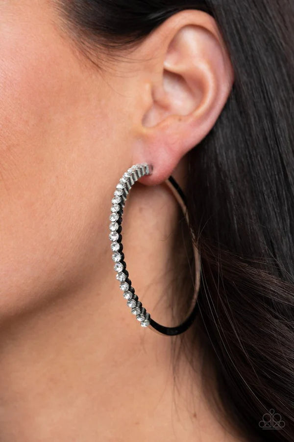Making Rounds - Oversized White Half Encrusted Hoop Earrings E#1493