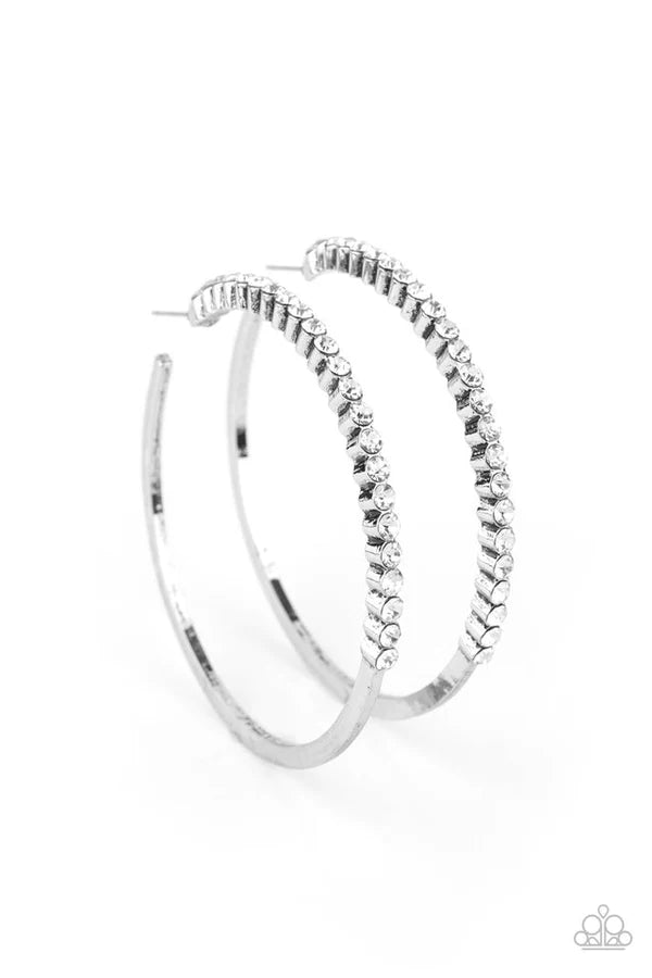 Making Rounds - Oversized White Half Encrusted Hoop Earrings E#1493