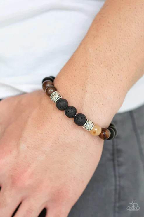 Mantra - Brown/Black Infused Ornate Accent Lava Rock Urban Bracelet B#2013