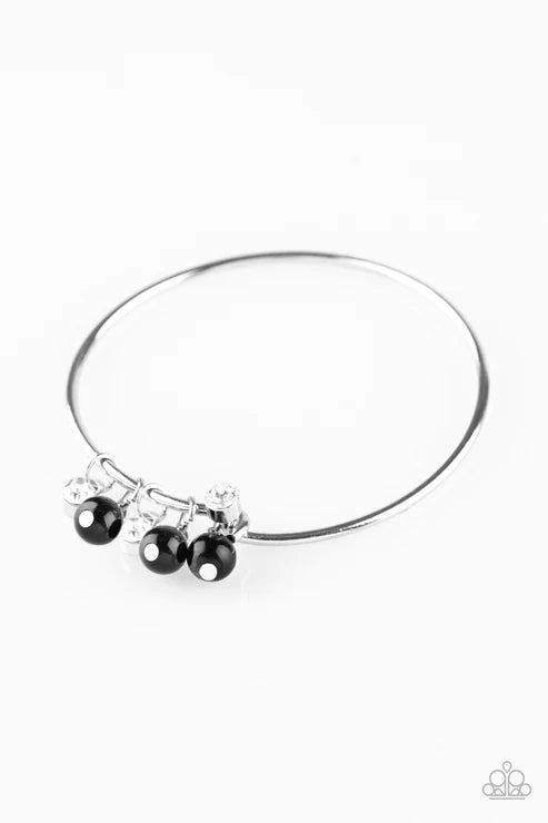 Marine Melody - Glassy Black Encrusted Slide Along Wire Hinged Bangle Bracelet B#1905