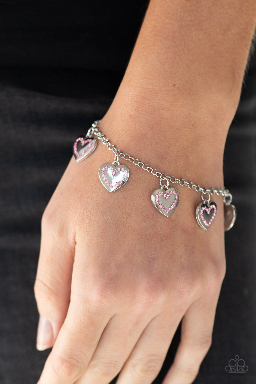 Matchmaker, Matchmaker - Pink Charm Heart Encrusted Bracelet B#720