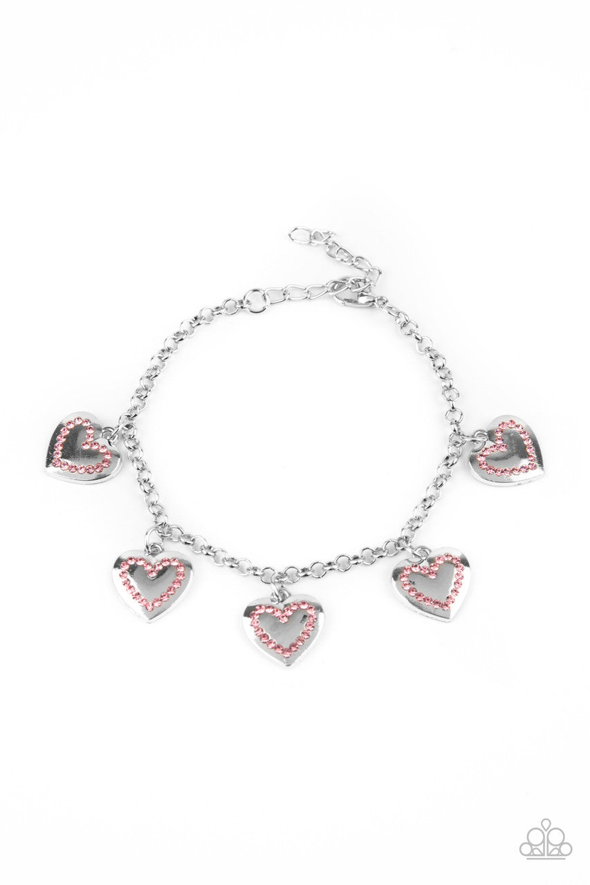 Matchmaker, Matchmaker - Pink Charm Heart Encrusted Bracelet B#720