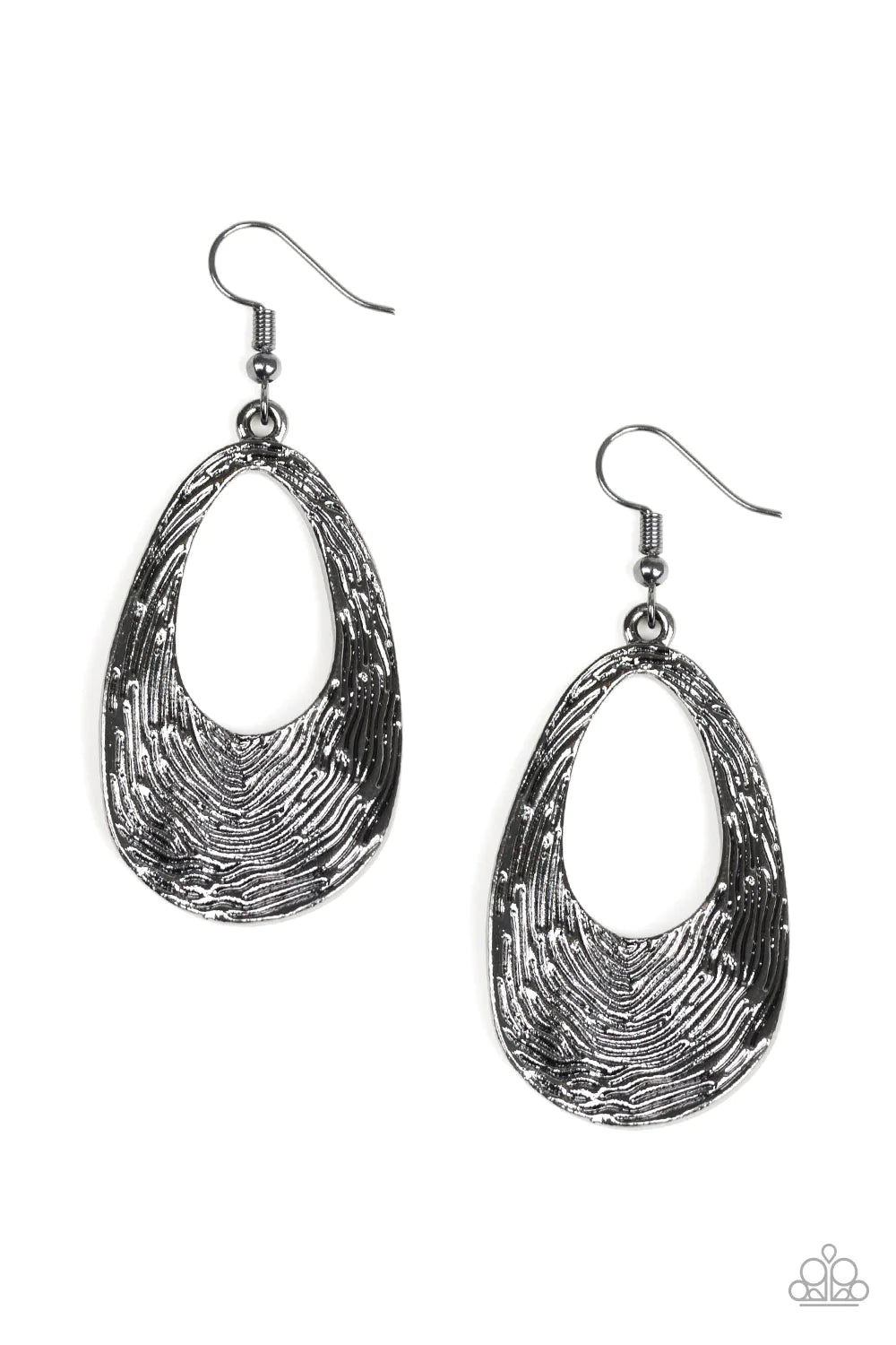 Mean Sheen - Black Abstract Rippling Tactile Texture Teardrop Earrings E#1390