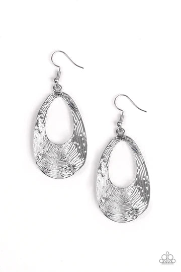 Mean Sheen - Silver Abstract Rippling Tactile Texture Teardrop Earrings E#1314