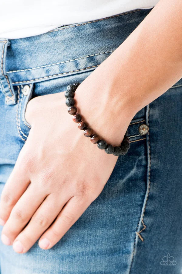 Meditation - Black/Brown Glassy Tiger's Eye Lava Rock Urban Bracelet B#1120