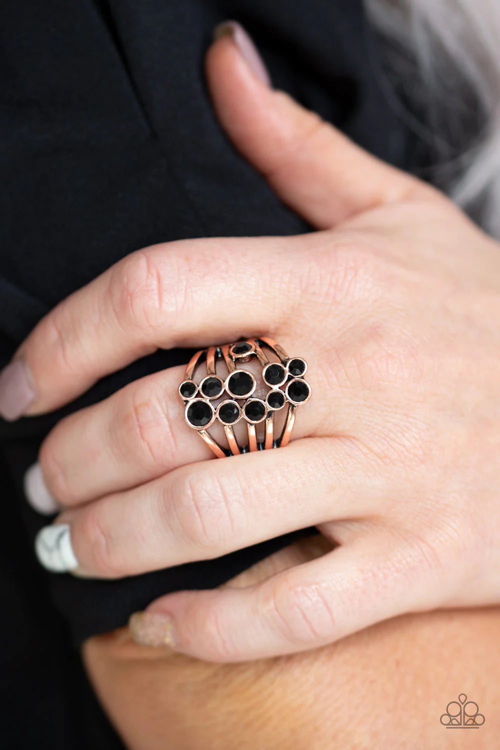 Meet In The Middle - Oversized Copper/Black Encrusted Ring R#1205