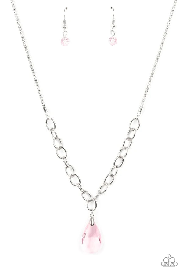 Mega Modern - Pink Glassy Teardrop Necklace N#571