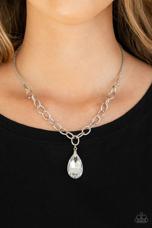 Mega Modern - Silver Glassy Teardrop Necklace N#2566