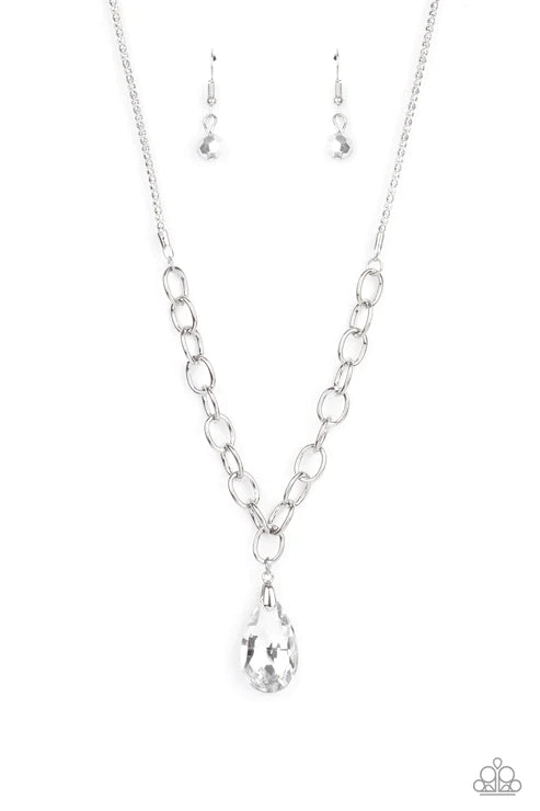 Mega Modern - Silver Glassy Teardrop Necklace N#2566