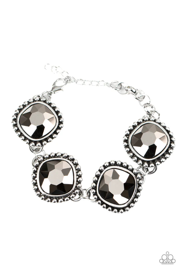 Megawatt - Oversized Silver Exaggerated Hematite Encrusted Studded Bracelet B#439